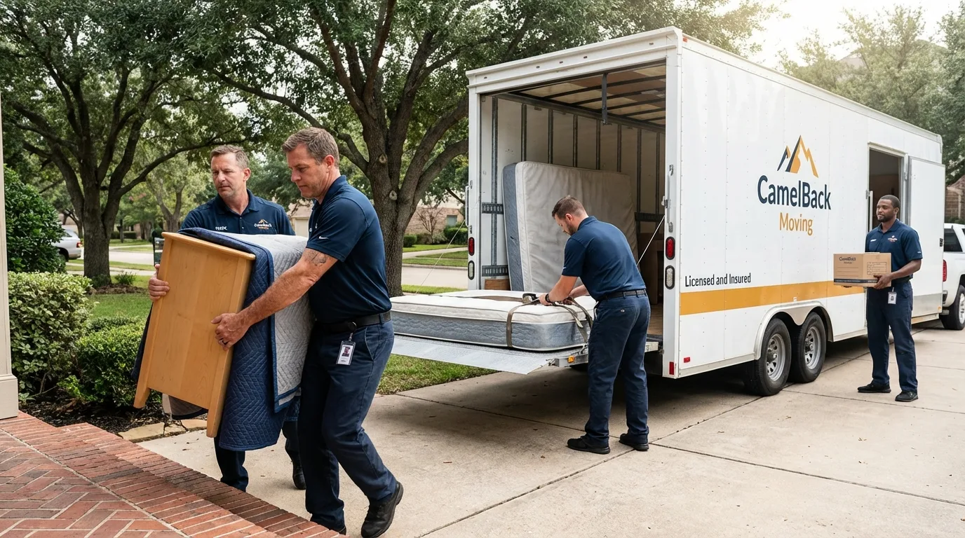 Crew loading residential truck for cross-state move from Luxemburg, WI