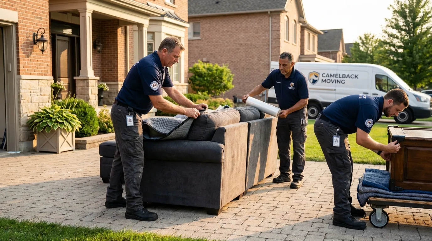 Large estate moving crew wrapping furniture in Luxemburg, WI